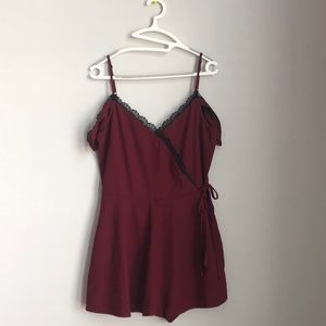 Burgundy Shoulder Detail Romper